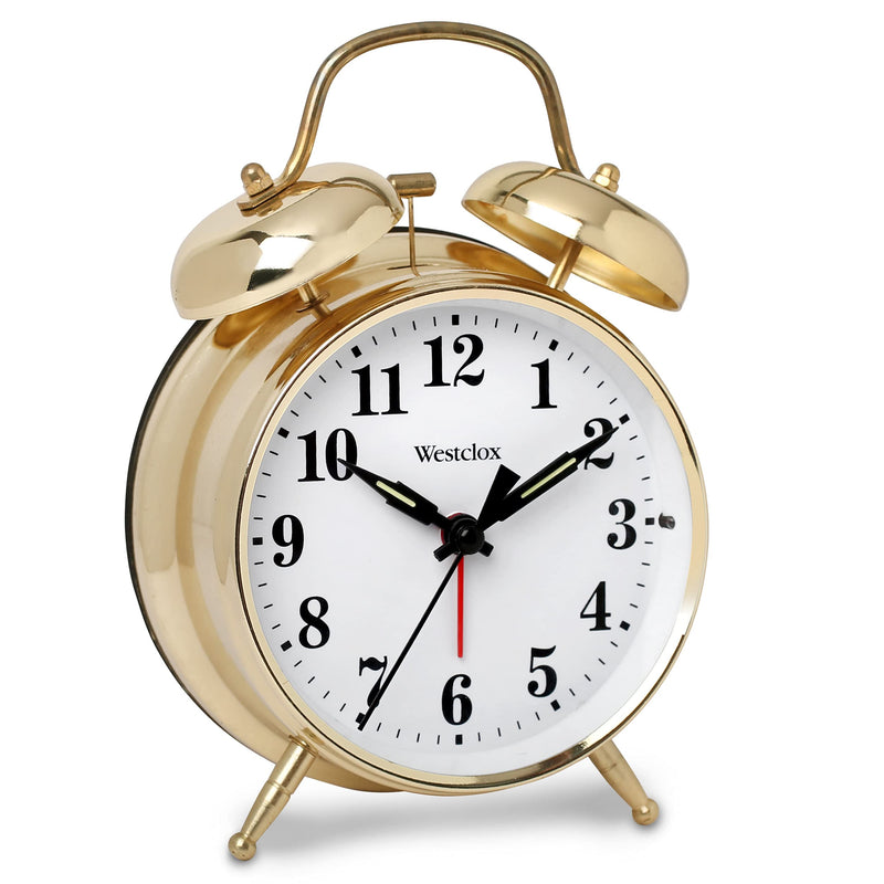 Westclox Big Ben Twin Bell Alarm Clock | Loud Alarm Clock for Heavy Sleepers | Battery Operated Clock with Backlight for Bedside Table, Bedroom, Kids Room, Desk (Gold, 4") Gold