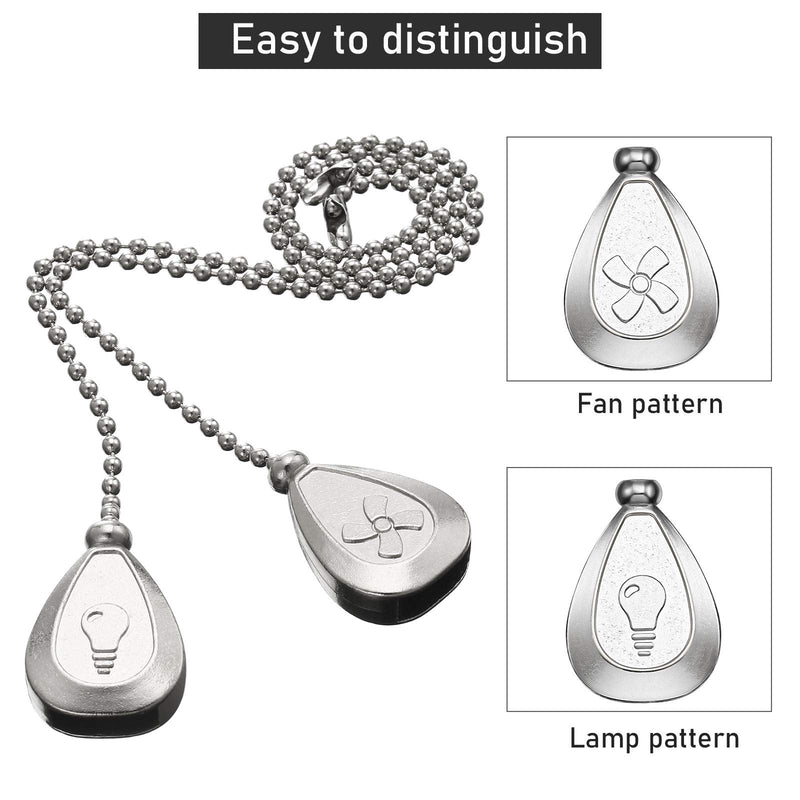 4 Pieces Ceiling Fan Pull Chain Extender Ornament 12 Inch Ceiling Pull Chain Extension Classic Drop Shaped Pendant Beaded Ball Cord for Fan Light lamp Decorative with Connector(Silver) Silver