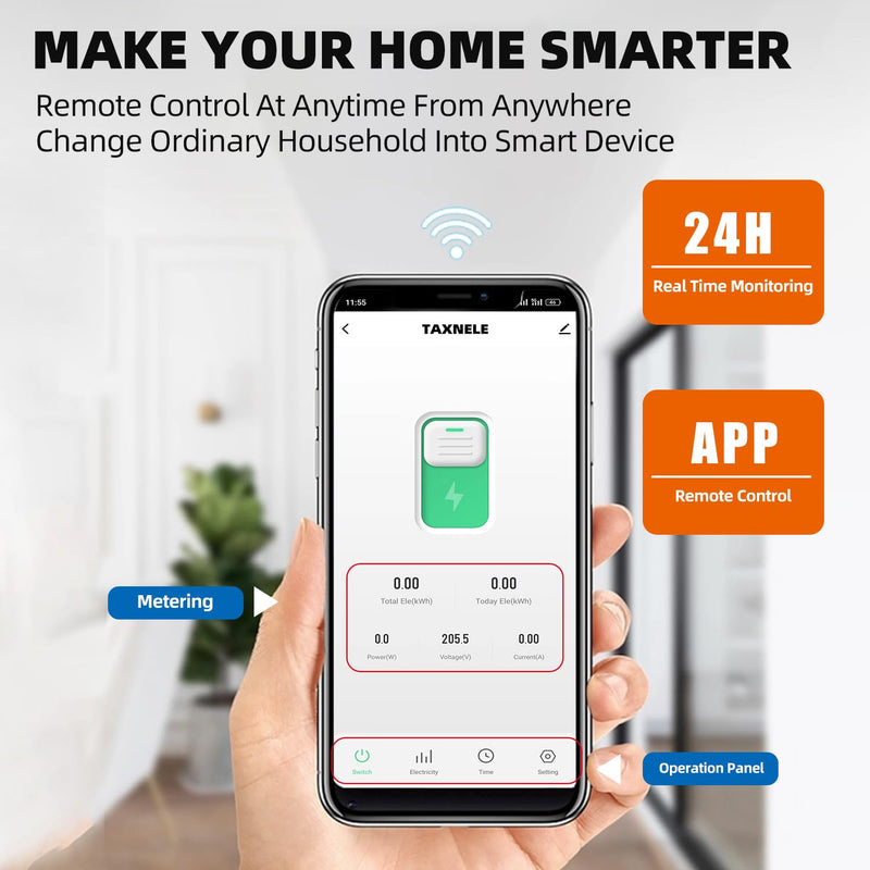 WiFi Smart Circuit Breaker Power Metering Energy Meter KWh 1P 230V 63A Voltmeter Ammeter DIN Rail Smart Life Wireless Remote Control Switch Timer Voice Control (50A)
