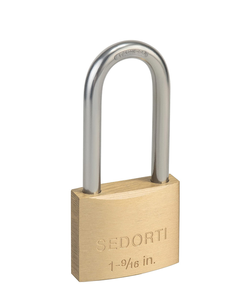 Weatherproof Padlock with Stainless Steel 304 Long Shackle and Solid Brass Body, 1-9/16 in. Wide, 4 Padlocks Keyed Alike, Marine Grade Rustproof Lock for Outdoors Use YNBSP440