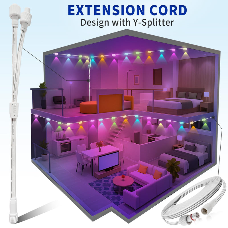19.6FT Outdoor Light Extension Cord Compatible with Govee 3-Pin Waterproof Power Cable with Y-Splitter IP68 Permanent Lighting Extension Wire for Patio Garden Roof Decorations 19.6ft + Y-Splitter (2 Female to 1 Male)