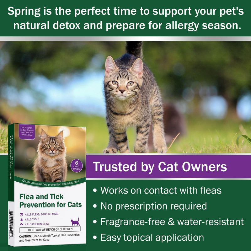 Cat Flea and Tick Prevention & Treatment - Flea and Tick Prevention for Cats, 6-Month Supply, Flea Control, Repellent, Suitable for Cats Over 1.5 lbs, Flea Supplements