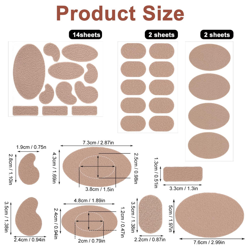 18 Sheets Moleskin Adhesive Pads, Multi-Shaped & Oblate & Oval Moleskin Tapes, Anti-Wear Moleskin Strips Prevention Pads Mole Skin Patch for Feet Heels