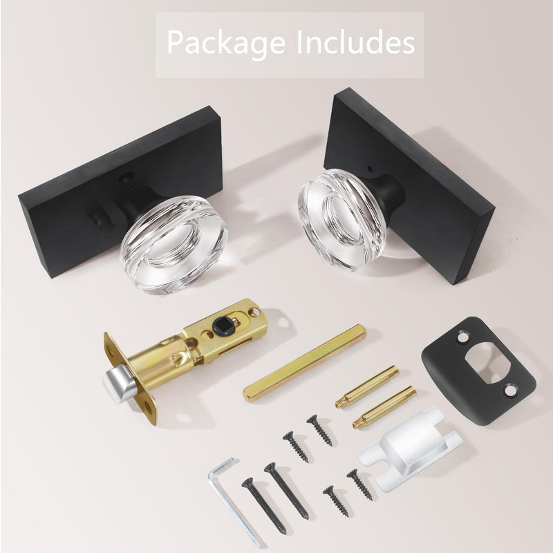Privacy Door Knob with Lock - Crystal Glass Interior Door Handle for Bedroom Bathroom Closet - Matte Black, 1 Pack Privacy