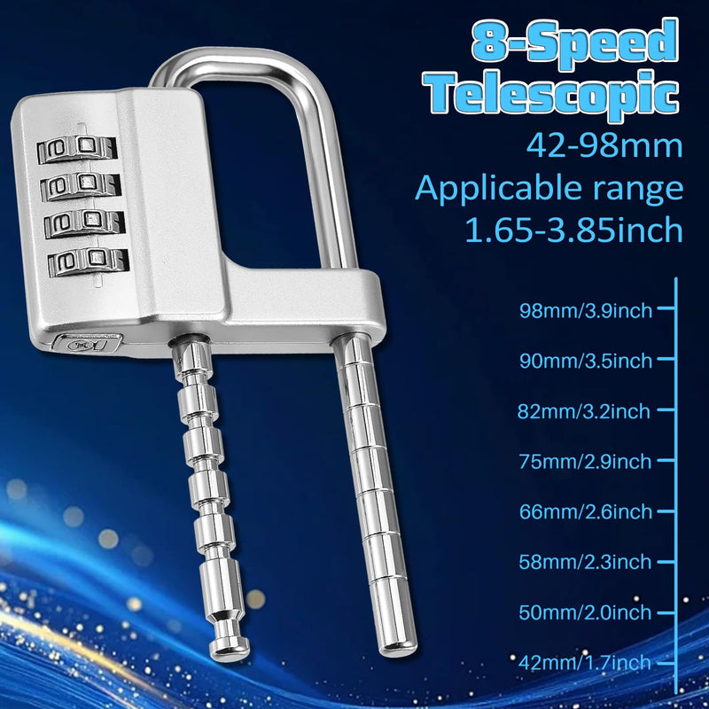 2Pcs 4Digit Combination Cabinet Lock U Shaped Code, Stainless Steel Adjustable Padlock with Code, Waterproof Metal Long Shackle Lock Retractable for Outdoor College Fences Sports Locker Gym