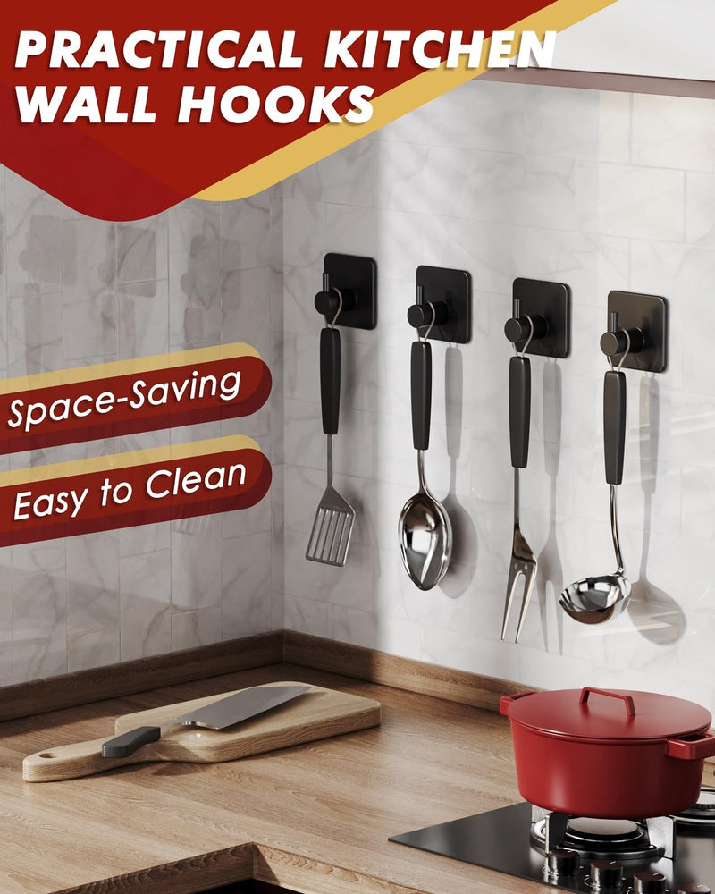 Adhesive Hooks Heavy Duty 22lb(Max) Wall Hooks, 5 Pack Self Adhesive Damage Free Utility Hooks Stainless Steel for Towel Coat Robe, Waterproof Oilproof Rustproof for Bathroom Shower Kitchen Office Black