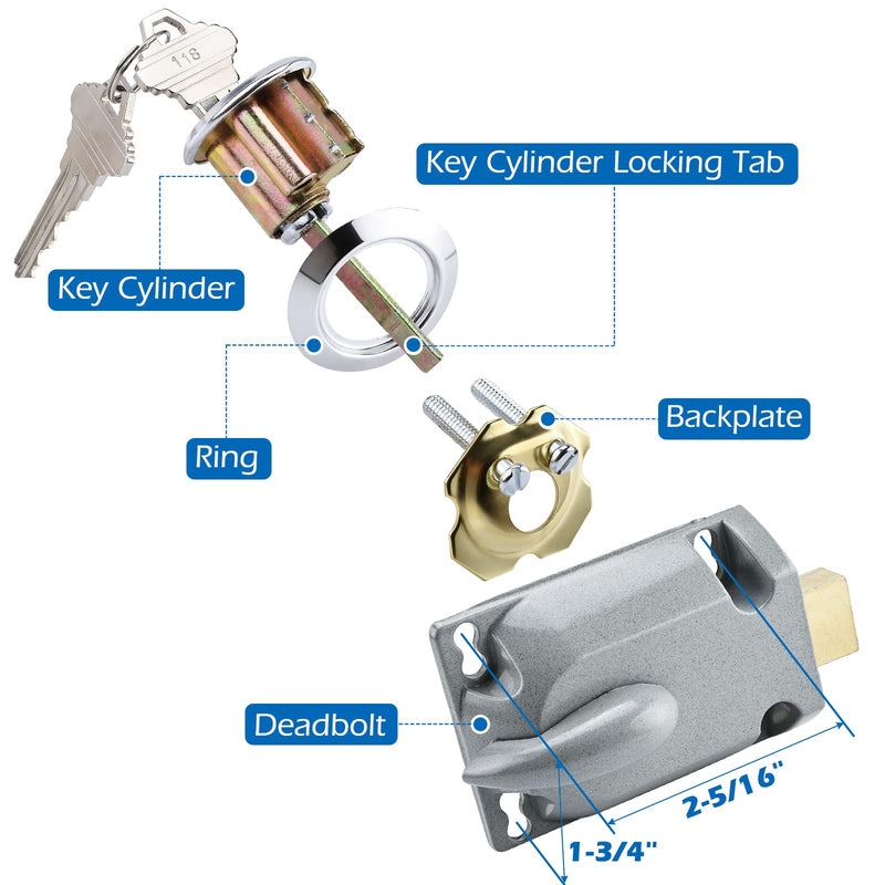 Garage Door Lock Set with T Handle, Center Mount Deadbolt Lock with Keyed Cylinder, Complete Installation Kit for Most Garage Doors Up to 2-1/2" Thick