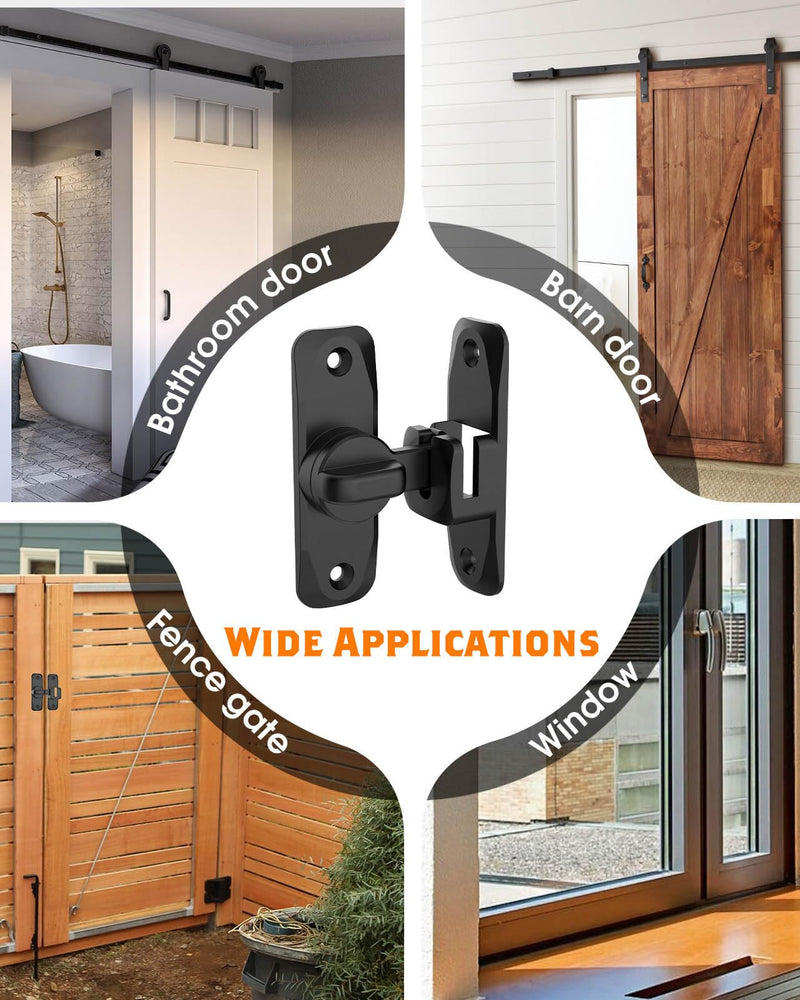 90/180 Degree Barn Door Lock, Small Flip Gate Latches Hardware, Security Sliding Door Latch Lock fo Cabinets, Barn, Bathroom, Garden (Black-1Pc) Black-1Pc