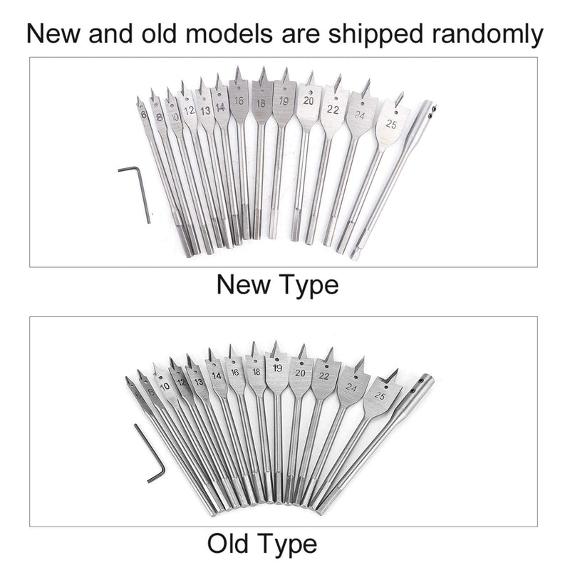 15pcs Flat Wood Drill Bits, Carbon Steel Hex Shank Spade Flat Wood Drill Bit Set 6‑25mm for Wood Drilling Power Tools