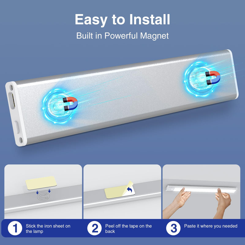 Onforu Under Cabinet Lighting, 34 LED Rechargeable Battery Operated Motion Sensor Closet Lights, Dimmable & 3 Color Temperature, Magnetic Wireless Under Cabinet Lights for Kitchen, Counter, 2 Pack 8inch
