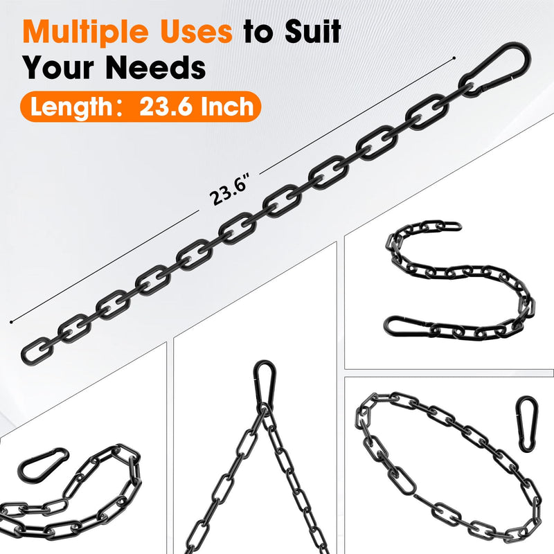 Gate Chain Lock, 23.6 Inch 304 Stainless Steel Chain Fence Gate Latch with Carabiner, Outdoor Hardware Lock Chain for Yards, Pet Cages, Horse Goat Dog Stall Barn and Fence Gates (Black Dia 5mm-2Pcs) Black Dia 5mm-2Pcs