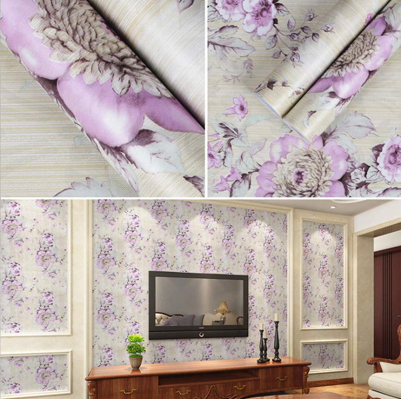 Amhao Floral Purple Prepasted Wallpaper Self Adhesive Paper Film Vinyl Sticker Decal for Cabinet Drawer Shelf Liner 17.7inch by 98inch - NewNest Australia