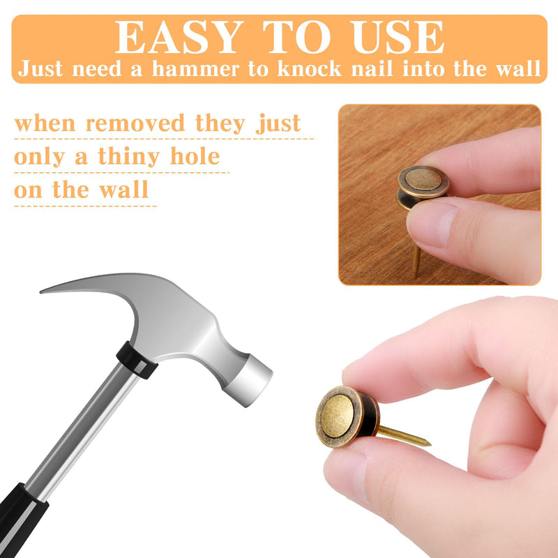 Ferraycle 40 Piece Double Headed Picture Hangers Nails 4 Size Long Thumb Tacks Wall Nails for Hanging Pictures Decorative for Tapestry Photo Decor, 10/20/ 30/ 50lb(Bronze) Bronze