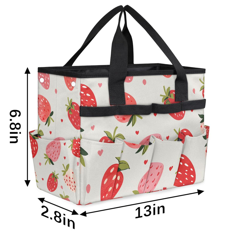 Strawberries Gardening Tool Bag,Heavy Duty Garden Tote Bag,Portable Oxford Gardening Storage Basket Organizer Handbag with Pockets Handle,Hand Tools Gifts for Outdoor Garden Lawn Yard Strawberries
