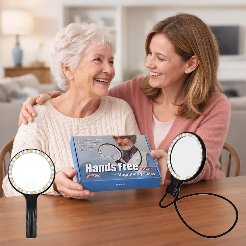 Magnifying Glass with Light - 5.4 in Hands Free Magnifying Glass for Reading, Lighted Magnifying Glass with 30 Led Lights, Flexible Gooseneck Magnifiers for Close Work Reading Sewing Senior