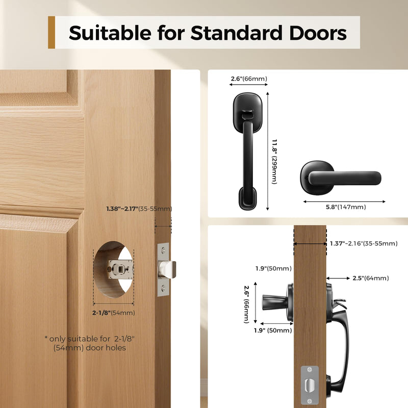 ARPHA Matte Black Front Door Entry Handleset,Entry Door Handleset for Right&Left-Handed Doors,Lower Half Grip,Deadbolt Not Included