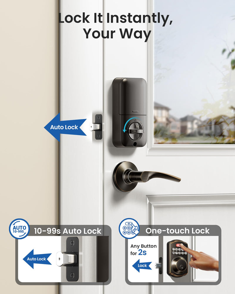 Veise Keyless Entry Door Lock with 2 Lever Handles - Electronic Keypad Deadbolt, Easy Installation Digital Smart Front Door Lock Set, Oil Rubbed Bronze Door Lever