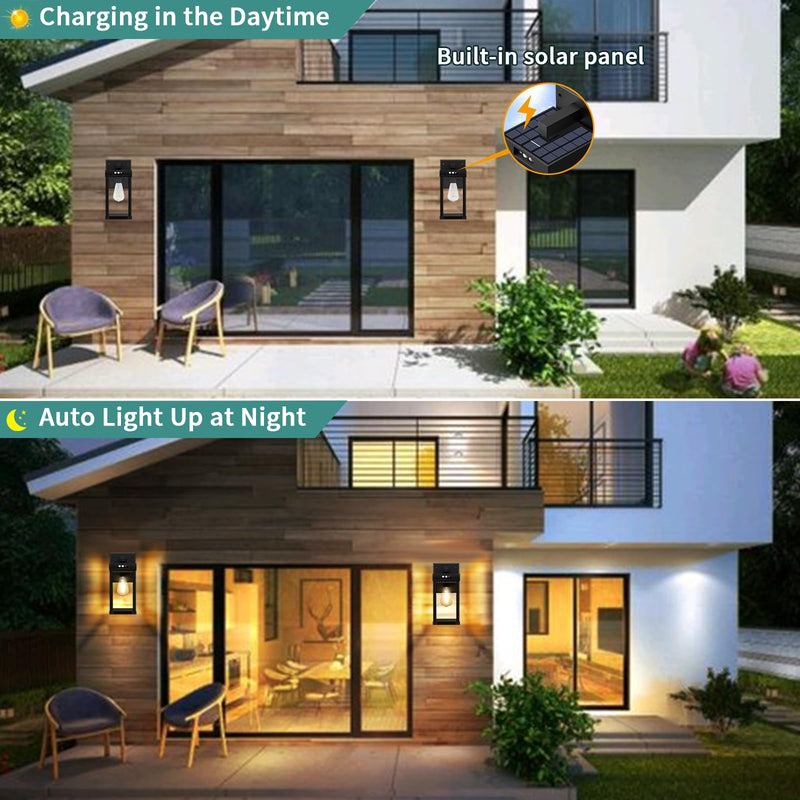 Solar Wall Lights Outdoor, Solar Wall Sconce with 3 Lighting Modes & Motion Sensor, Waterproof Porch Light with Clear Panel for Garage Porch Yard Front Door 5.8 x 5.8 x 13.58 in Black-1Pack