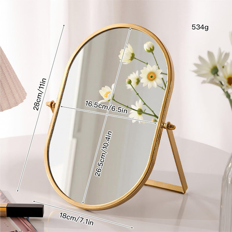 Tabletop Mirrors Makeup Mirror Portable Vanity with Metal Frame Desk Table Mirror with 180°Adjust Dressing Room Rotate Good for Bedroom Bathroom Gold 11"L x 7"W