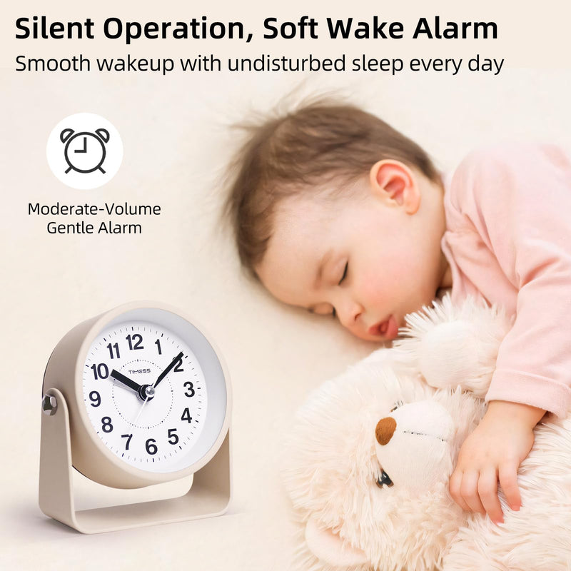 Analog Alarm Clock, Silent Non-Ticking Quartz Movement, Battery-Operated with Snooze & On-Demand Light, Easy to Set Gentle Wake Bedside Desk Clock, Ideal for Home, Travel, Office (Yellow) Yellow