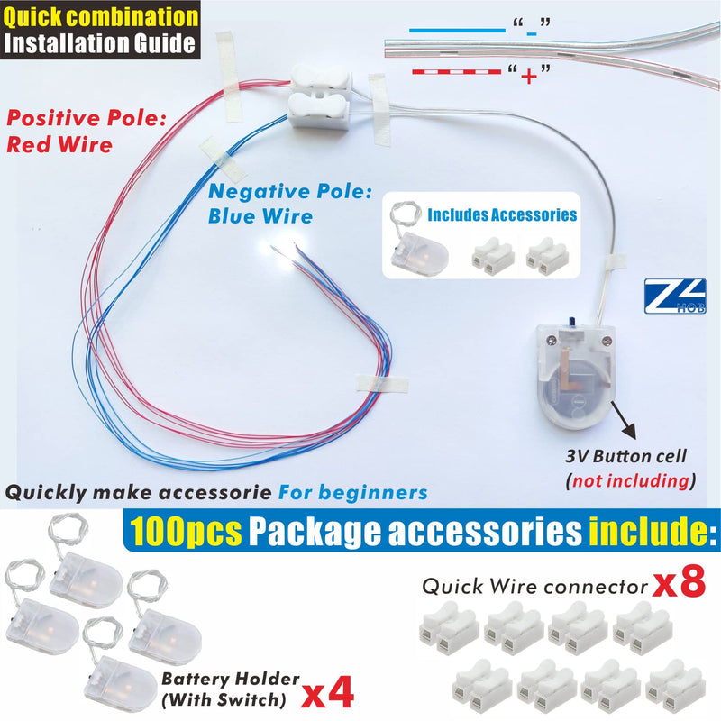 100pcs Pre-Wired Micro LED Pre-soldered 0805 SMD LEDs with Assembly Accessories for Beginner Model Building(Mix 10 Colors - 100pcs) Mix 10 Colors 100 Count (Pack of 1)