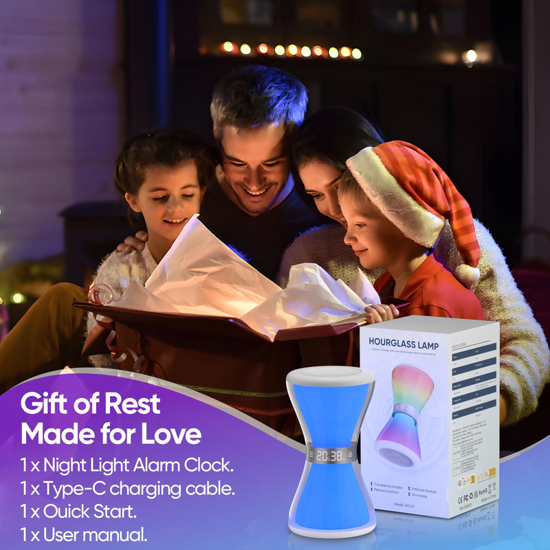 AFEXOA RGB Night Light Alarm Clock for Kids, Teenagers, Adults, Digital Alarm Clock with Hourglass Shape, 7 Ambient Lights, Aesthetic Alarm Clocks for Bedrooms Living Room Decor
