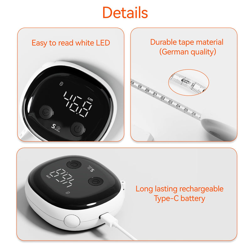 Fitdays Smart Body Tape Measure, Body Measurement Tape Measure, LED HD Full Screen Monitoring Body Fat Tool for Fitness Shaping and Weight Loss Fitdays APP (Black) Black