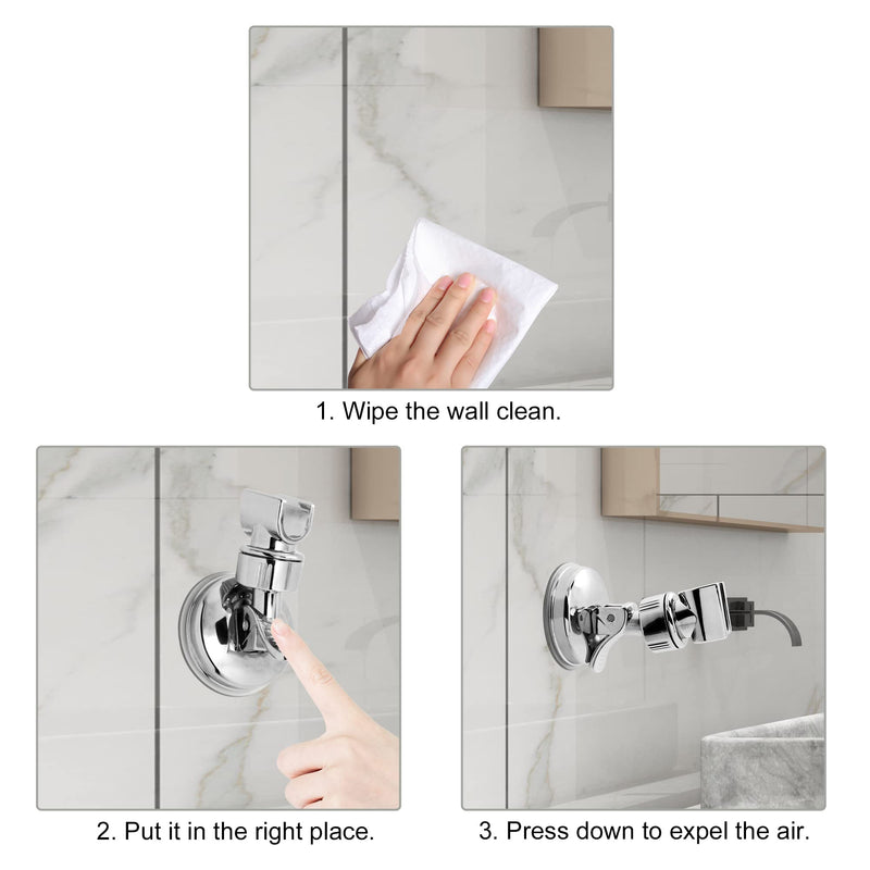 Shower Head Holder Suction Cup Shower Head Holder, Adjustable Height Wall Mount Shower Wand Holder Bracket ABS, Removable Handheld Shower Head Holder Silver (2 Pack) 2 Pack