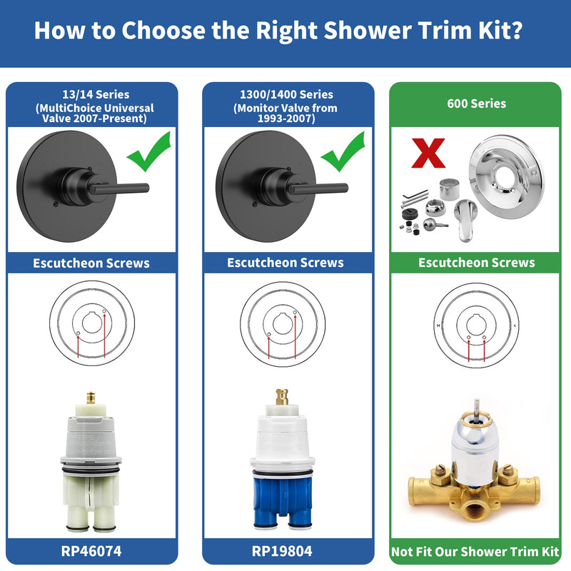 Replacement for Delta Trinsic 14 Series Single-Function Black Shower Valve Trim Kit, Shower Handle, Matte Black Shower Trim Kit T14059-BL (RP46074 Cartridge Included, Valve Not Included) With Cartridge