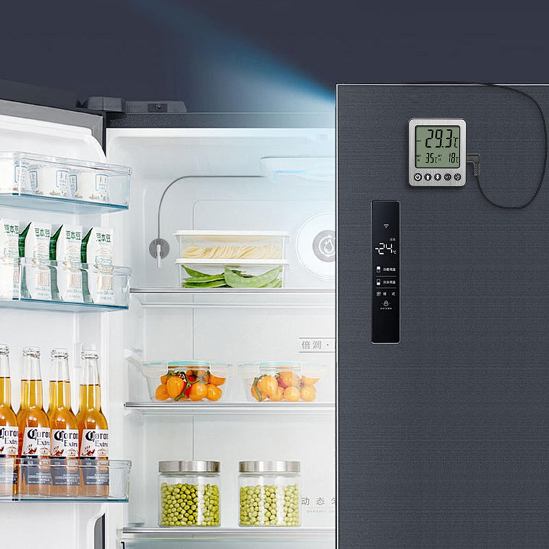 2 pcs Refrigerator Thermometer Freezer Alarm Digital Freezer Thermometer Fridge Thermometer with Extra Sensor high and Low Temperature Alarm (2, Black, ZZ10) small 2