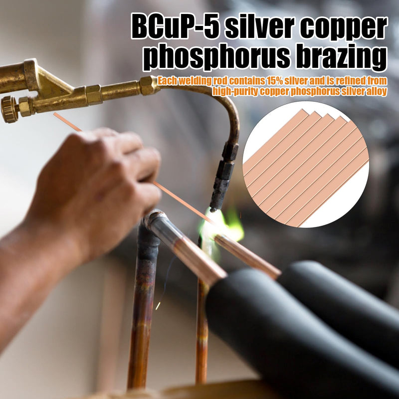 50 Sticks 15% Silver Brazing Rods AWS BCuP-5 15% Silver Solder Phos Copper Brazing Alloys Flat Welding Rods 0.050"x1/8"x10" for HVAC Refrigeration Air Conditioning Cold Storage Equipment (50 Pcs) 50 PCS - Flat Brazing Rods