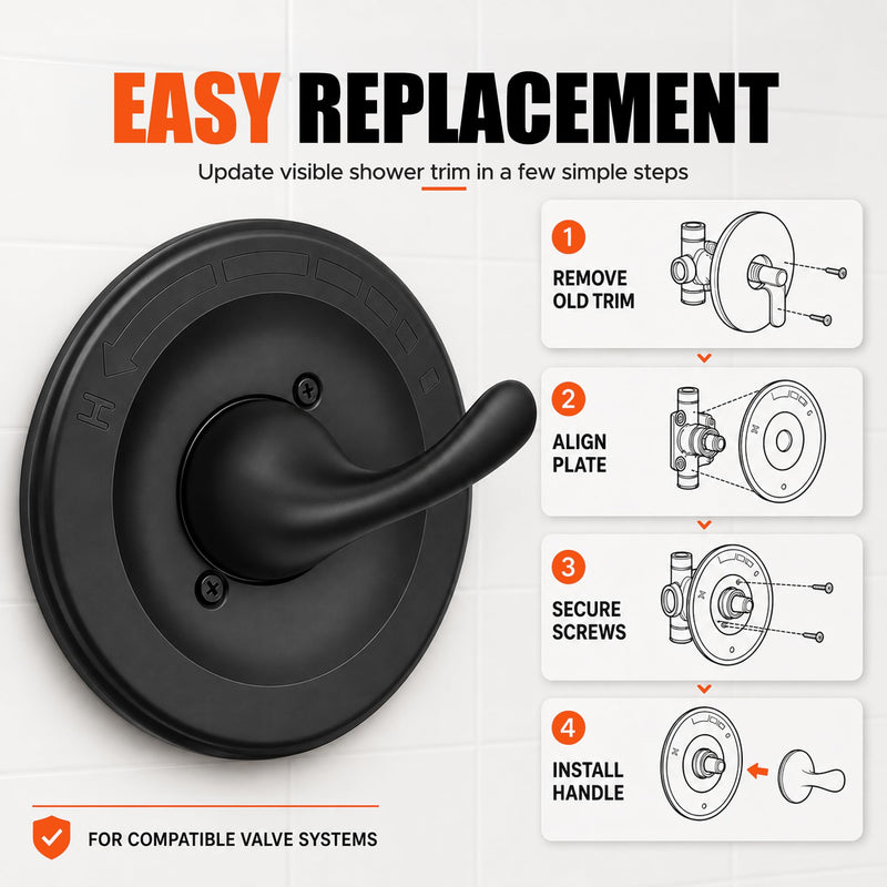 T13020 Shower Trim Kit, Matte Black Shower Valve Trim Kit
