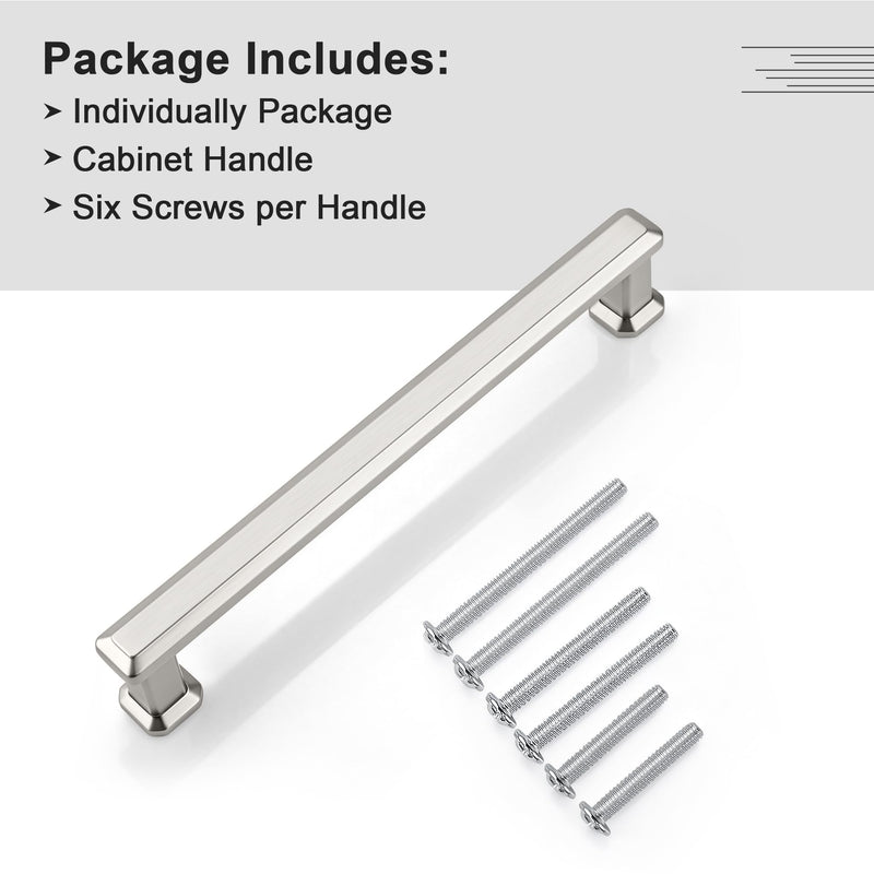 Gobrico 10 Pack 5 Inch (128mm) Hole Center Cabinet Handles, Brushed Nickel Kitchen Cabinet Pulls, Satin Nickel Drawer Pulls, Zinc Alloy Solid Cabinet Cupboard Handles, 5-9/16'' Overall Length 5 Inch Hole Center
