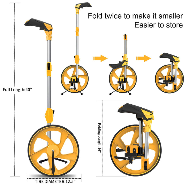 Zozen Distance Measuring Wheel in Feet and Inches, Collapsible Measure Wheel - Imperial Industrial with Big Kickstand to Keep Stand, Include Backpack and Tape Ruler, Adapt to Various Roads.