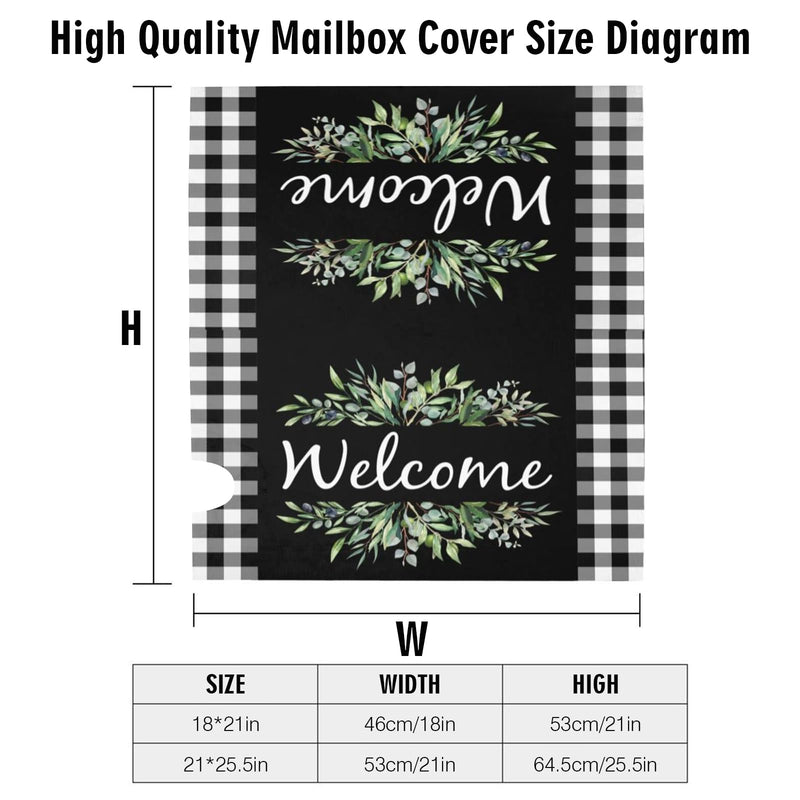 Wreath Buffalo Plaid Mailbox Covers, Welcome Magnetic Mailbox Cover, Plaid and Leaves Mail Box Covers for Garden Outdoor Decor 21 x 18 Inchs Black White Welcome Wreath 21x18 in
