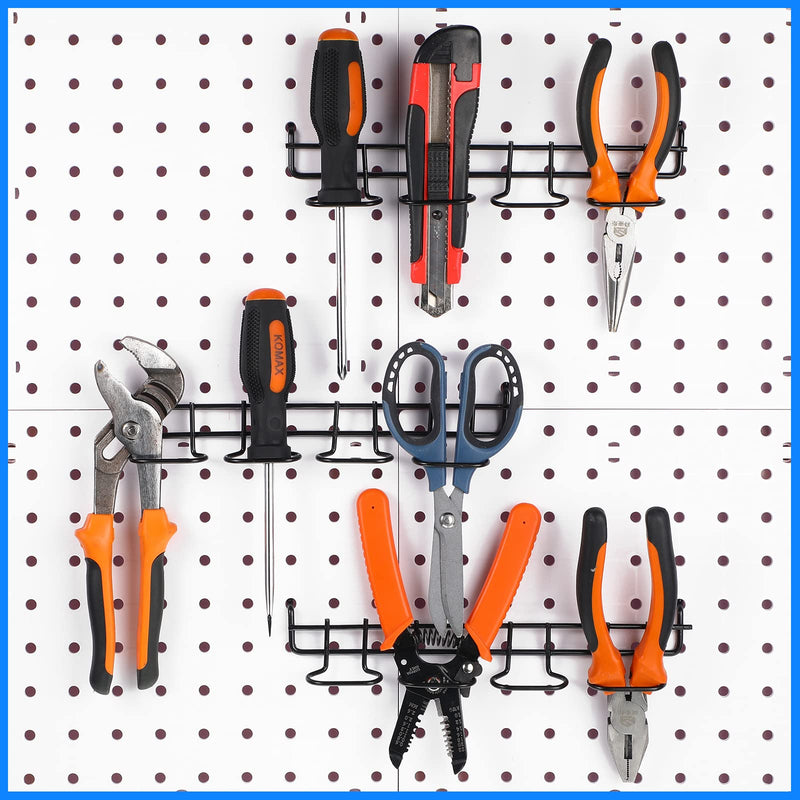 4 Pieces Pegboard Pliers Holders, Stainless Steel Pegboard Hooks Accessories Shelving Display Hooks Multi Ring Tool Holders Four Tool Multi Tool Organizer Racks for Shop Store Supermarket (Black) Black