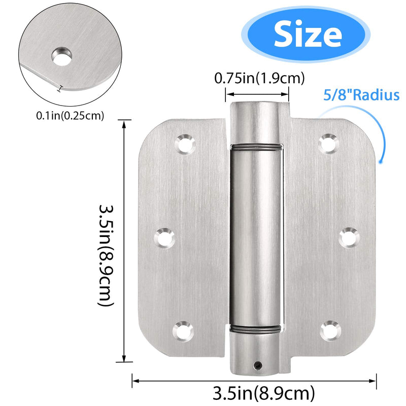 3.5'' Self-Closing Door Hinges 3.5 Inch x 3.5 Inch Spring Hinges Stainless Steel Adjustable Door Hinges Auto Closing with 5/8" Radius Corners (3.5'' 3pack, Silver) 3.5'' 3 Pack