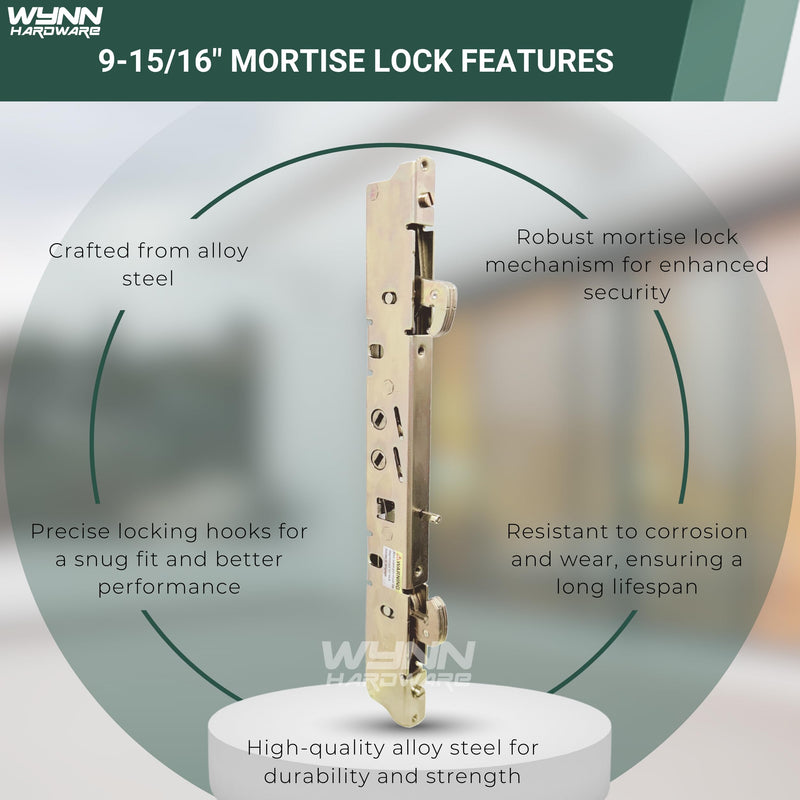 Amesbury Truth Dual Point 9-15/16" Mortise Lock (No FacePlate) with Anti-Slam Pin for Sliding Patio Glass Door Locking Mechanism Replacement | Fix and Repair Door Hardware Lock Set - Alloy Steel