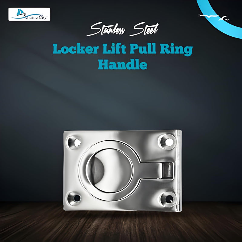 MARINE CITY Locker Lift Pull Ring Handle – 316 Stainless Steel, Corrosion-Resistant, 4-Point Fixing for Marines Boats Yachts 2 X 1.5 Inches