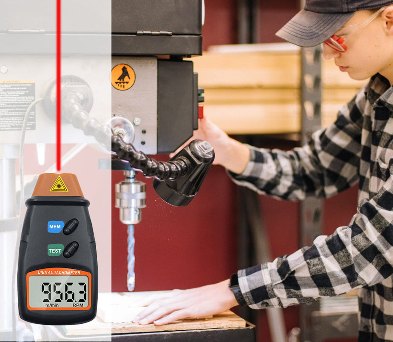 Digital Tachometer, Non Contact Laser Photo Tach 2.5-99999 RPM Rotation Speed Meter Gauge Measurement with Reflective Tape (9V Battery Included)