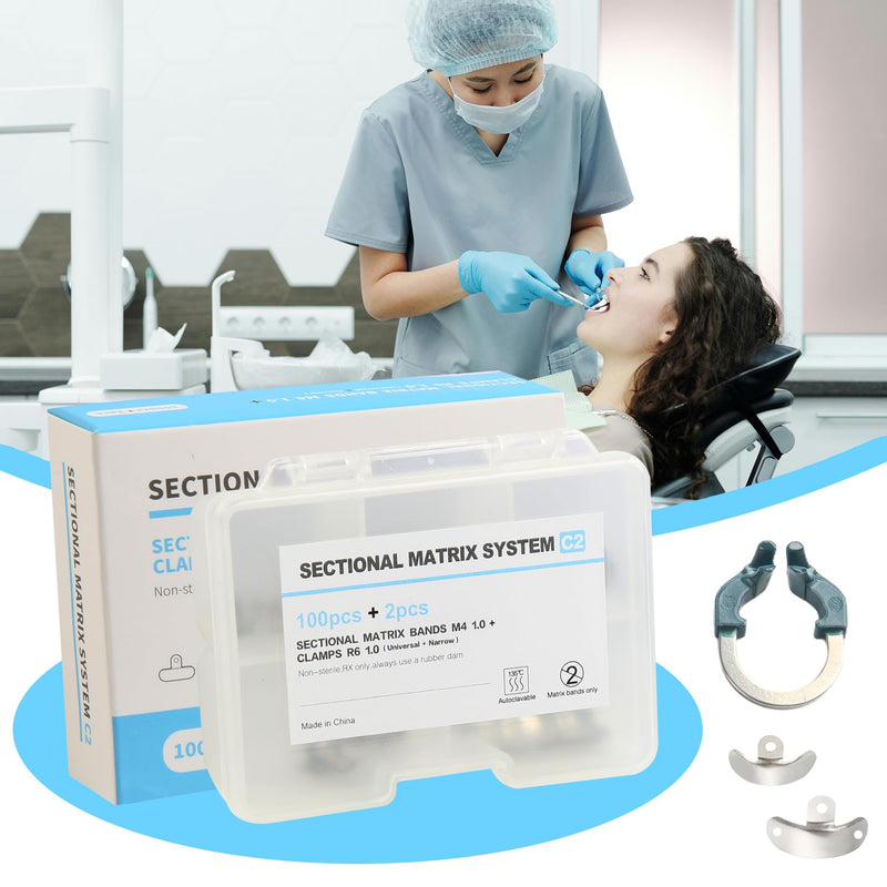 Dental Sectional Matrix System with NiTi Clamp Ring Contoured Bands C2 | Nickel-Titanium Clamp Ring, Resin Holder Clip Ring