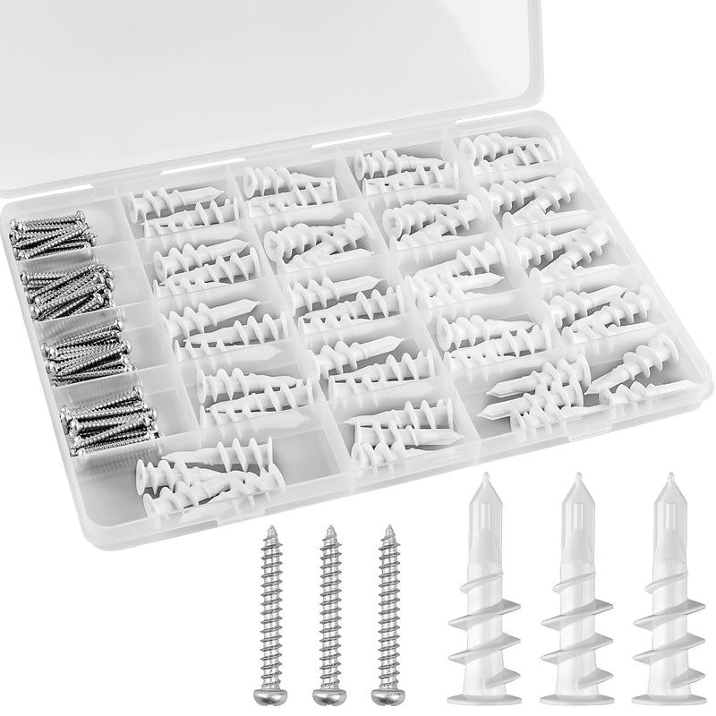 120pcs Self Drilling Drywall Anchors, Premium Drywall Anchors, Drywall Anchors and Screws Kit, 70lb Hanging and Mounting, 60 Self-Tapping/Threaded Plastic Sheetrock Anchors, 60#8x1-1/4 Screws 1
