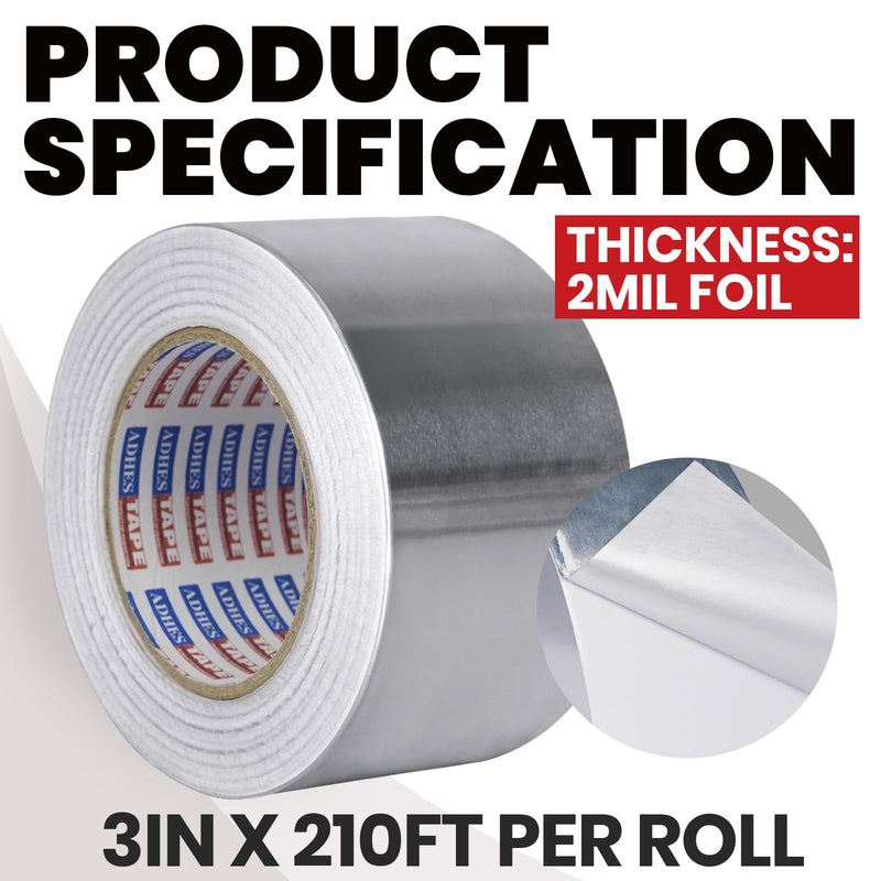 ADHES Heavy Duty Aluminum Foil Tape 3 Inch x 210 Feet(70 Yards) 3in x 70yd