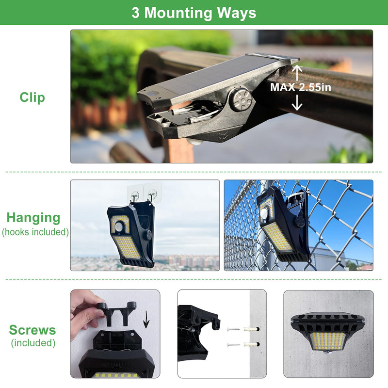 Tryme 118Leds Solar Lights Outdoor Clip Motion Sensor Lights Security Light 3 Modes, 3 Color Temperature, Solar Powered, USB Charging (2 Pack)