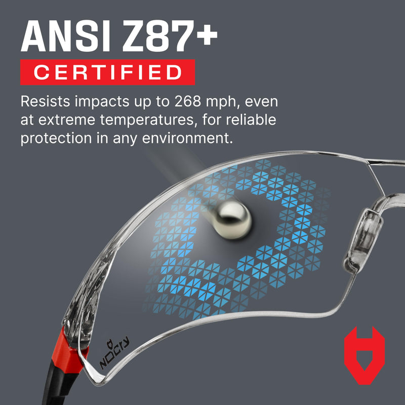 NoCry Clear Safety Glasses for Men and Women with Anti-Fog and Scratch Resistant Wrap Around Lenses, Adjustable Temples and Nose Pads — ANSI Z87 Certified Protective Eyewear with 100% UV Shielding Black & Red 1