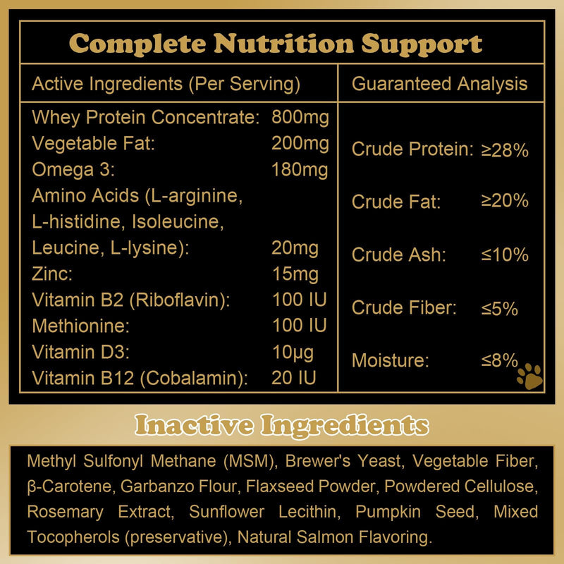 High Calorie Dog Muscle Builder Chews for Underweight Breeds, 100 Ct | For skinny and active dogs, stops bowl refusal, 800mg whey protein per serving, garbanzo flour for stable digestion