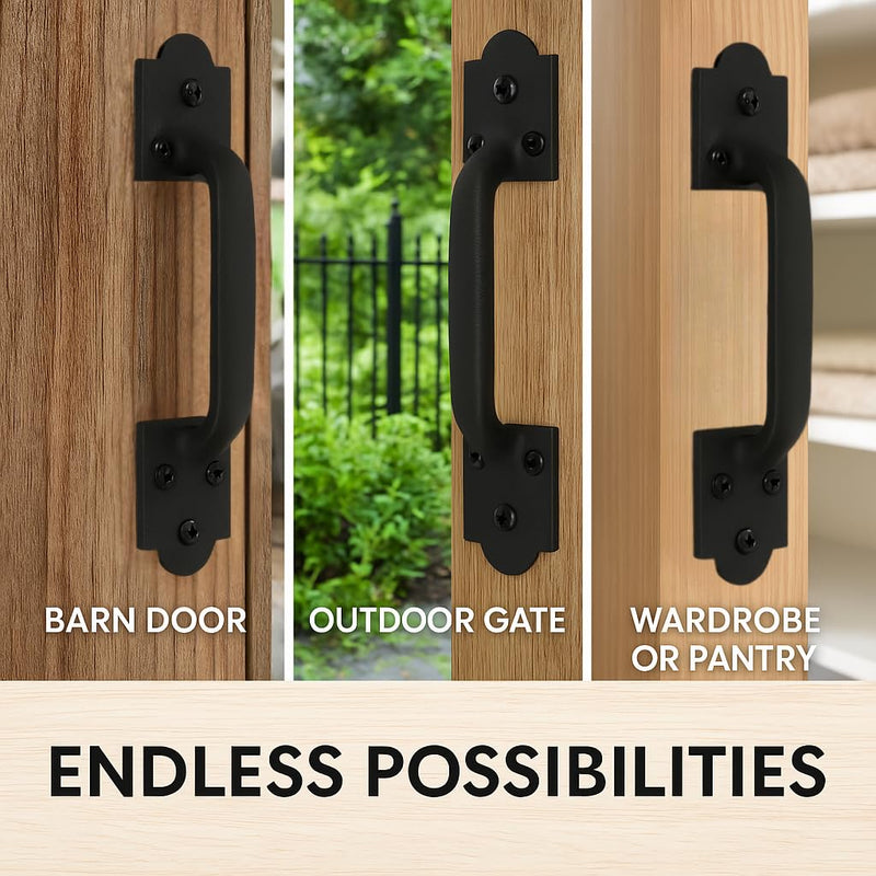2 Pack Heavy Duty Gate Handle - Steel Pull for Barn Doors, Sheds, Outdoor Fences, Black, 8.5 Inch 9" - 2 Pack Spade