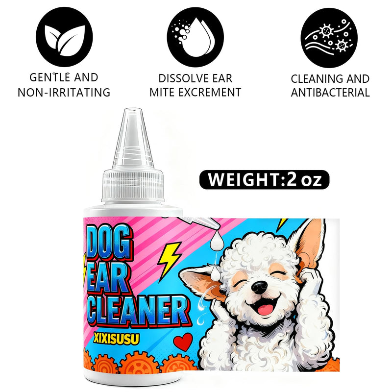 Dog Ear Cleaner Solution & Medicated Ear Drops for Dogs - Ear Infection Treatment for Itchy, Smelly Ears, Wax Buildup and Healthy Cleaning Maintenance (2 fl oz) 2 fl oz
