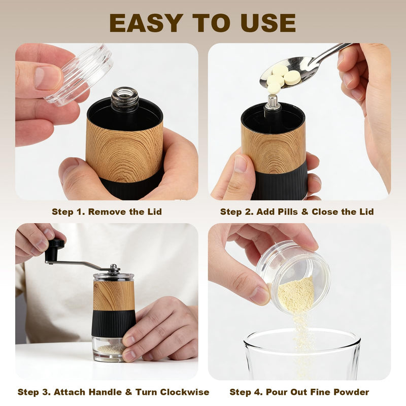 Pill Crusher, Grind Pills to Fine Powder, with Pill Cutter for Small and Large Medication and Vitamin Tablets with Storage Compartment - Great for Feeding Tube, Kids, Pets, Elderly - Ideal for Travel Black