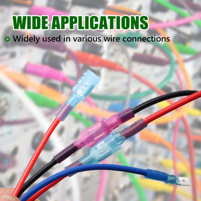 Twidec/100PCS Heat Shrink Spade Connectors Kit 22-10 AWG Female and Male Spade Terminlas Quick Disconnect Connectors Fully Insulated Electrical Wire Crimp Connector for Automotive Marine N-070-100PCS 100PCS